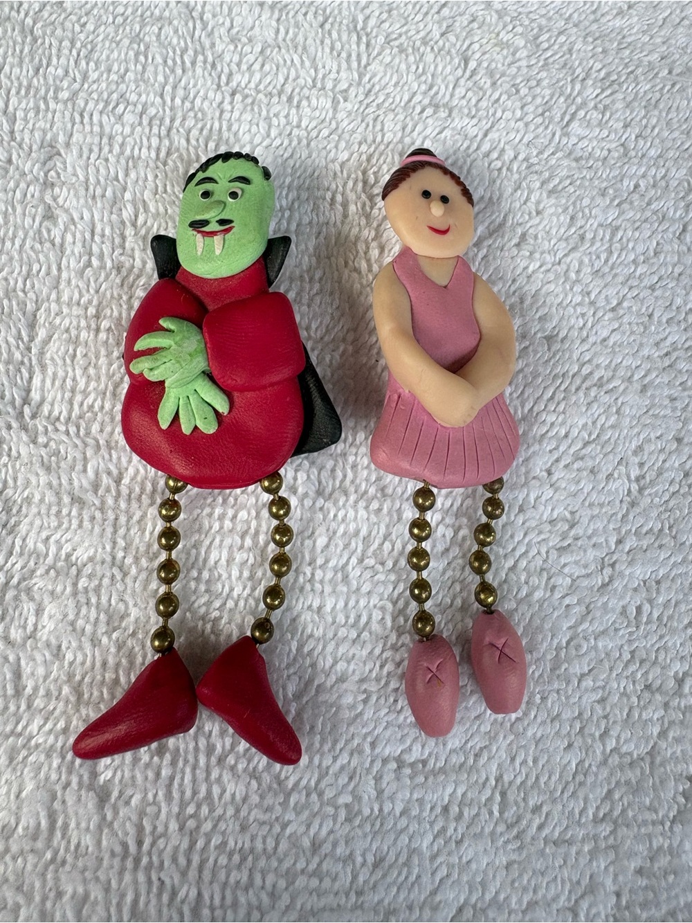 Artisan Whimsical Vampire & Ballerina Pins • Polymer Clay • Red & Pink Brooches
